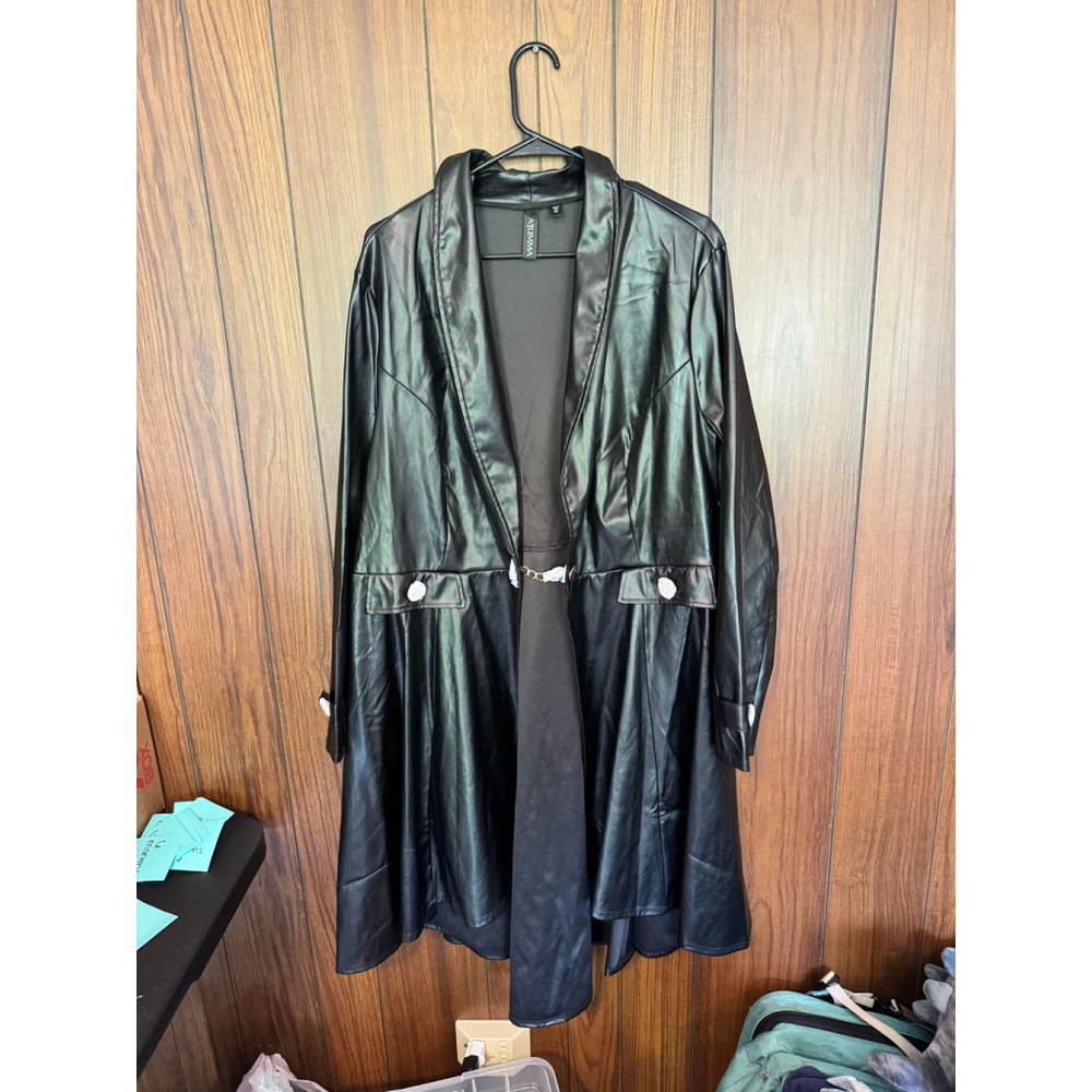 Faux Leather Trench Coat